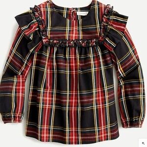 J.Crew Crewcuts Girls Stewart Tartan Ruffle Yoke Top Preppy Holiday NWT XS